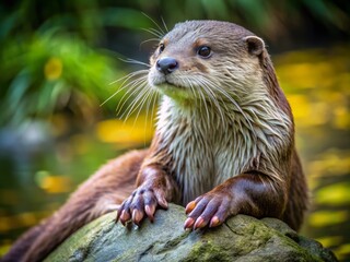 Obraz premium The otter's webbed feet rest comfortably on the rock, each toe held in place by a thin membrane,
