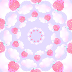 Cartoon strawberries and clouds pattern.