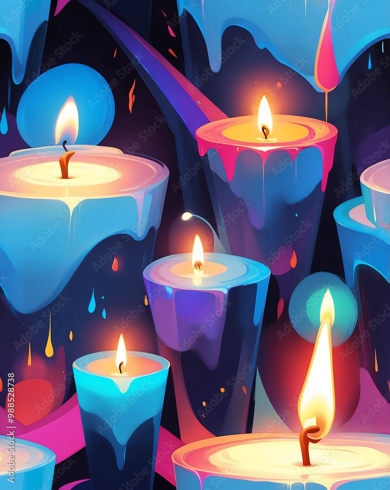 Sticker Elegant candlelight scenes for winter holidays seamless design pattern