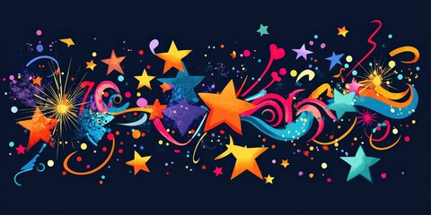 Fototapeta premium A colorful image of stars, confetti, and streamers.