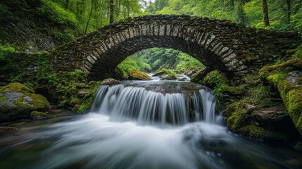 Fototapeta premium Stone Bridge Over a Serene Forest Stream