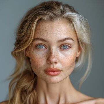 Gesicht einer h&uuml;bschen blonden Frau, Generative AI