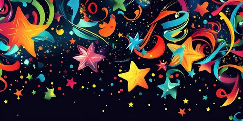 Fototapeta premium A colorful image of stars, confetti, and streamers.
