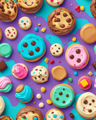 Obraz premium Playful cookie dough bites with various flavors seamless design pattern wallpaper