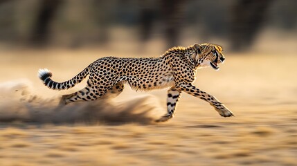 Obraz premium Cheetah Running Fast in the Savanna: A Stunning Wildlife Photo
