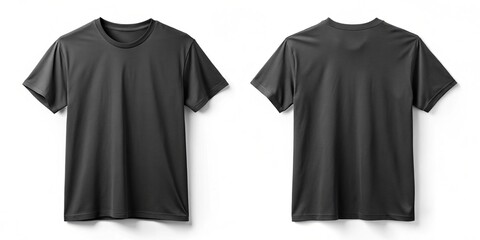 This black t-shirt boasts a streamlined silhouette with short sleeves and a traditional crew neckline, set against a