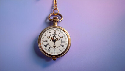 Old-Fashioned Pocket Watch on a Pastel Lavender Background