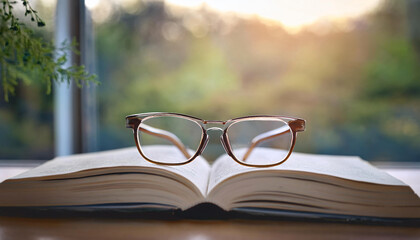 Pair of Glasses Placed on an Open Book