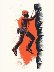 Obraz premium A rock climber scaling a steep cliff face, with a splash of color behind them.