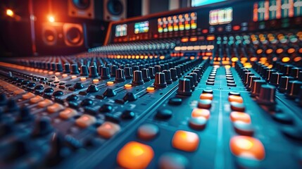 Fototapeta premium Interior of recording studio control desk.