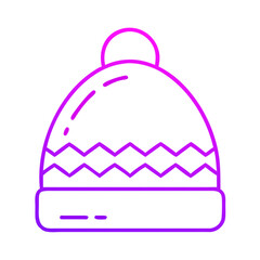A hat with a pom pom on top. The hat is purple and white. It is a winter hat