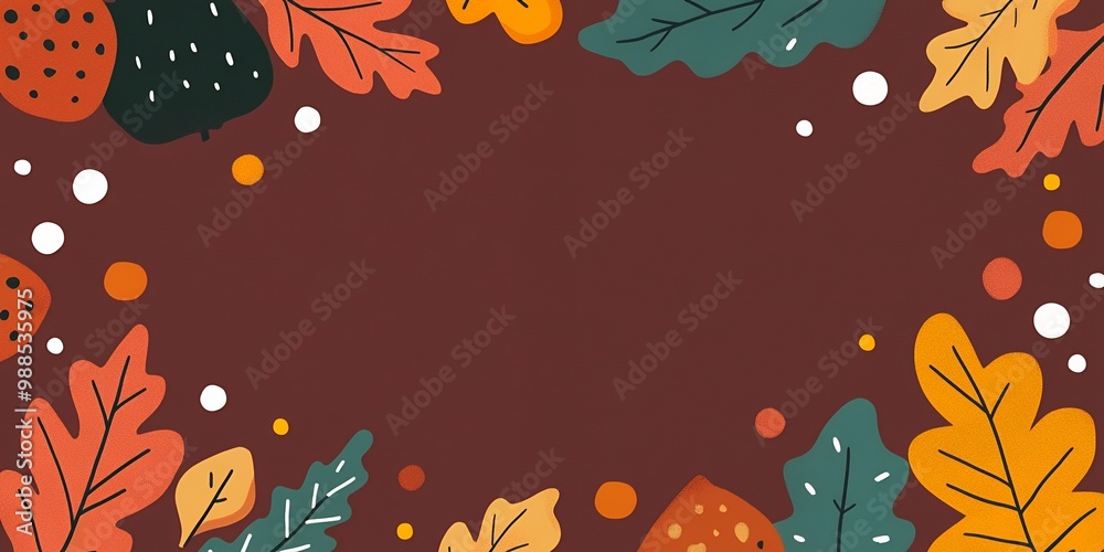 Poster Autumn leaves border on a brown background.