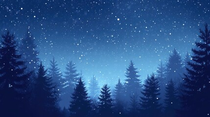 Naklejka premium Christmas Background,Winter Night sky dark blue with starry,snowy in woodland landscape with firs,coniferous forest pine and falling snow,Vector with generative ai