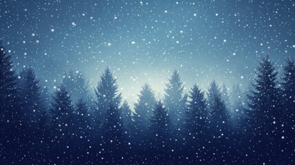 Naklejka premium Christmas Background,Winter Night sky dark blue with starry,snowy in woodland landscape with firs,coniferous forest pine and falling snow,Vector with generative ai