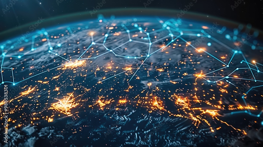 Aufkleber digital planet earth background with connected technology devices and icons.