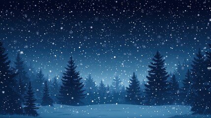 Naklejka premium Christmas Background,Winter Night sky dark blue with starry,snowy in woodland landscape with firs,coniferous forest pine and falling snow,Vector with generative ai