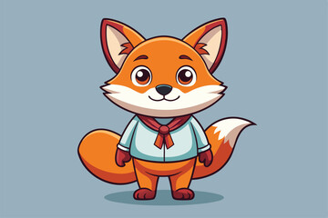 Obraz premium A cute cartoon fox in a shirt and scarf stands confidently, exuding charm and friendliness, a cartoon character A charming fox
