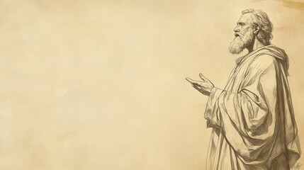 Fototapeta premium God’s Justice Declared - Biblical Illustration of Eliphaz Insisting on Punishment for the Wicked, Beige Background