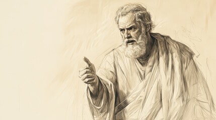 Fototapeta premium Biblical Illustration of Eliphaz’s Final Speech - Frustration and Concern Towards Job, Beige Background