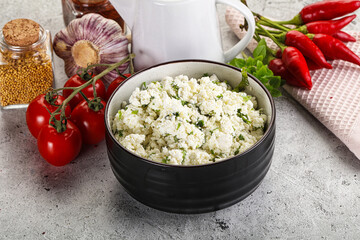 Curd cheese with green herbs