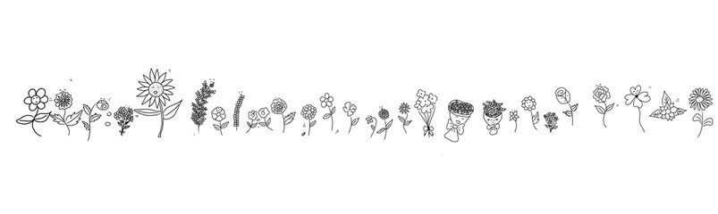 A set of cute isolated flowers. Rose, sunflower, daisy, bouquet and elses. Beautiful illustration for advertisement, banner, business poster and your designs.