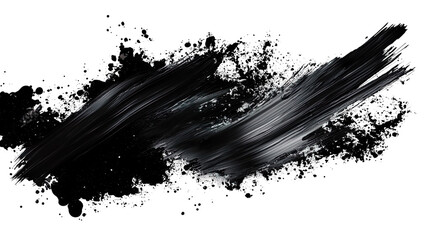 Abstract black in splash, paint, brush strokes, stain grunge isolated on white background, Japanese style