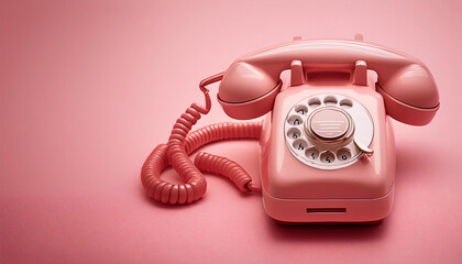 Retro Rotary Phone on a Pastel Pink Background