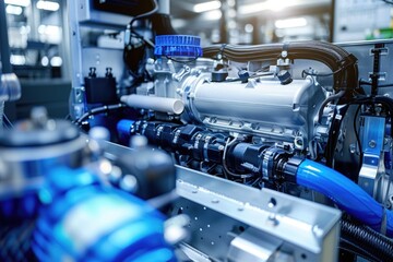 Fototapeta premium Motor Fuel. Hydrogen Engine in Eco-Friendly Truck for Clean Transportation