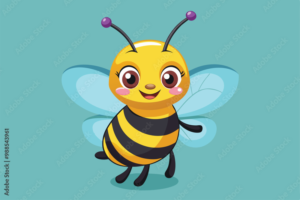 Canvas Prints A lively cartoon bee dances joyfully with its wings spread wide in a colorful environment, a cartoon character BEE