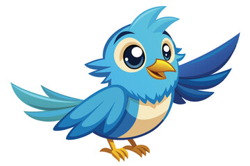 Obraz premium A lively cartoon bird flaps its wings joyfully, displaying its bright blue feathers, a cartoon character bird clipart