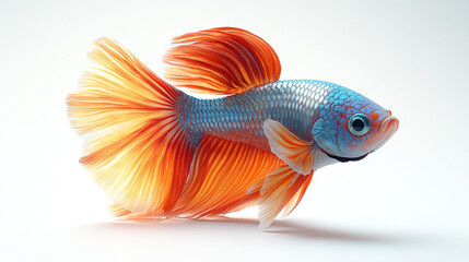 Fototapeta premium A vibrant, flowing betta fish with striking colors showcasing its long fins in a graceful manner against a clean background.