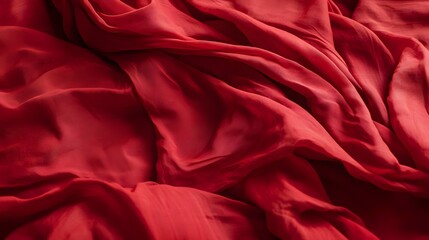 Obraz premium Smooth red fabric with soft folds and wrinkles.