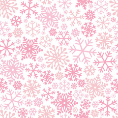 Cute pink girlish snowflakes vector seamless pattern. Coquette Christmas background.