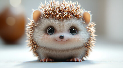 Adorable hedgehog with bright eyes and soft fur, radiating cuteness and charm in a cozy indoor setting.