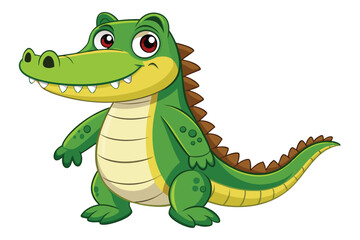 Fototapeta premium A friendly crocodile character poses happily with a big smile in a vibrant jungle, a cartoon character crocodile