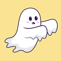 Cute Ghost Flying and Haunting Cartoon Vector Icon Illustration Holiday Haloween Isolated Flat Vector