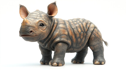 Obraz premium A cute baby rhinoceros standing, showcasing its unique texture and adorable features, perfect for wildlife and animal projects.