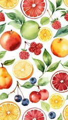 olated watercolor white fruits  watercolor food fresh fruit illustration vegetarian organic sweet isolated background diet paint vitamin drawing summer art leaf health juicy colours nature drawn