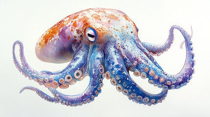 Fototapeta premium Vibrant octopus with intricate patterns and vivid colors, showcasing the beauty of marine life in a stunning underwater scene.