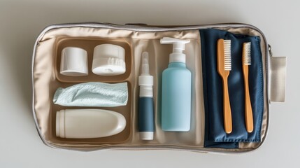 Neatly Organized Travel Toiletry Bag with Essential Personal Care Items