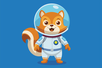 Fototapeta premium An adorable squirrel dressed as an astronaut smiles happily against a blue backdrop, a cartoon character Cute astronaut squirrel