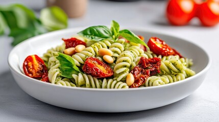 Fresh Basil Pesto Pasta with Sun-Dried Tomatoes