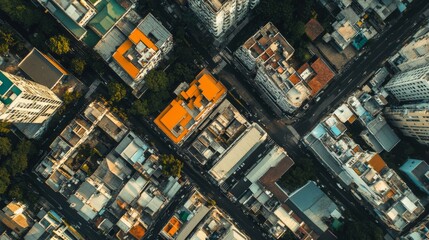 Fototapeta premium A breathtaking aerial view of an urban cityscape showcasing roads and various buildings