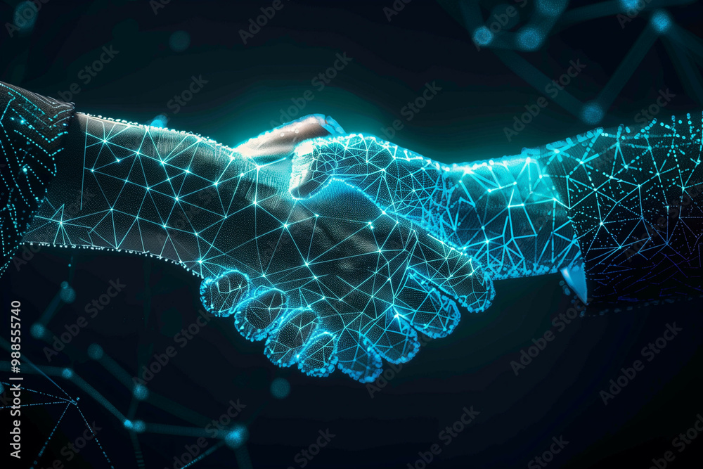 Canvas Prints digital handshake with glowing network connections