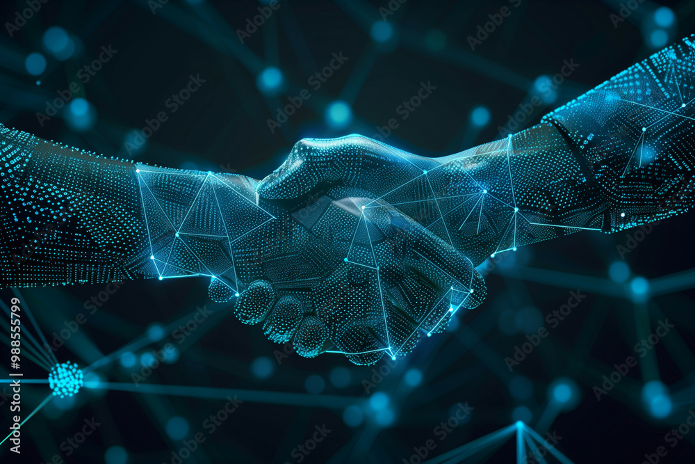 Canvas Prints digital depiction of two hands in a futuristic handshake