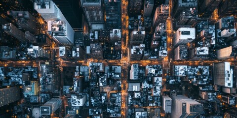 A breathtaking aerial view of an urban cityscape showcasing roads and various buildings