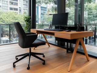 Dark home office with black walls
