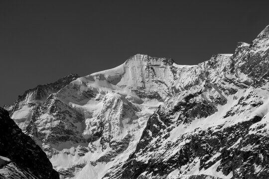 Majestic black and white photo of Bishorn peak in the Alps