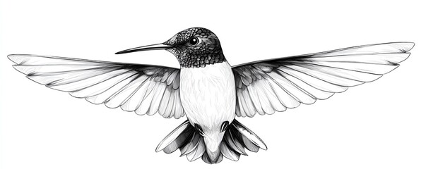 Obraz premium Stunning illustration of a hummingbird in flight, showcasing intricate details and elegant wing structure.