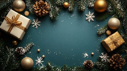 Simple New Year card a muted teal background with a pattern of white and gold diagonal stripes giving a clean and festive appearance